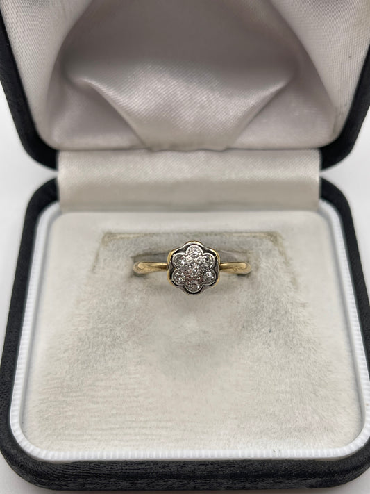 9ct gold platinum diamond cluster ring