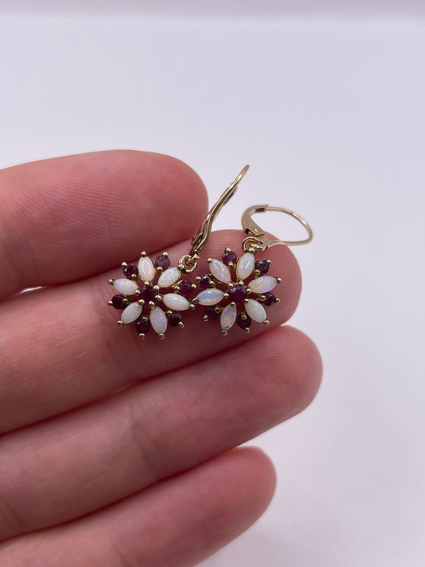 9ct gold opal and ruby earrings