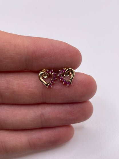 9ct gold ruby heart earrings