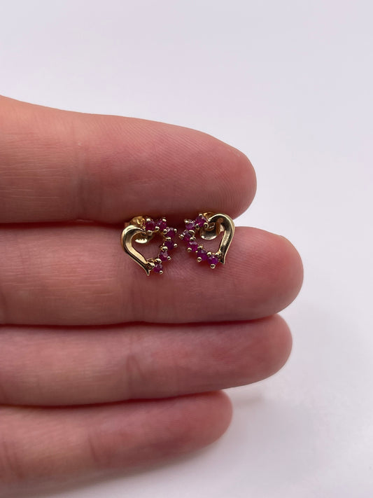 9ct gold ruby heart earrings