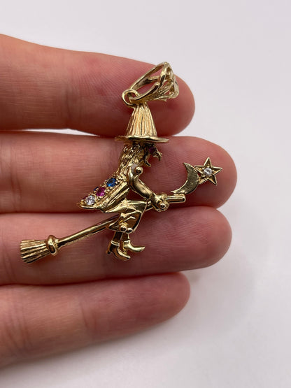 9ct gold articulated witch pendant