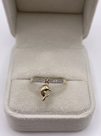 9ct gold diamond dolphin ring
