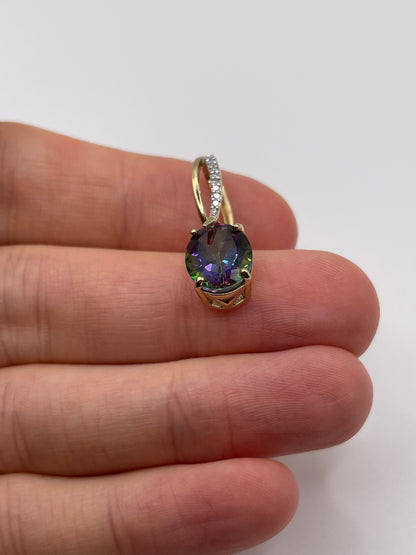 9ct gold mystic topaz and diamond pendant
