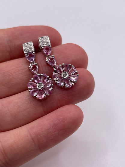 9ct white gold pink sapphire and diamond earrings