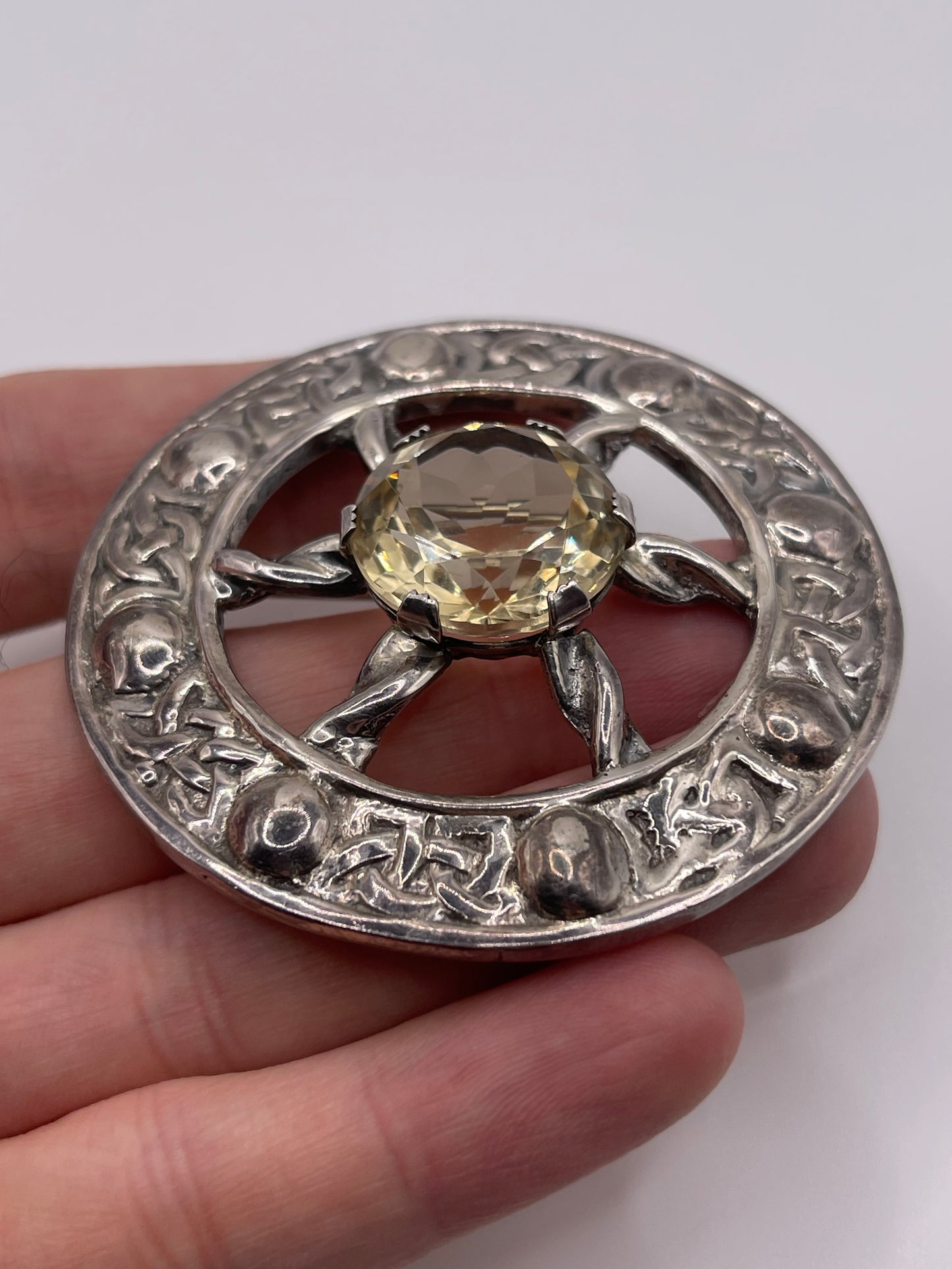 Heavy Scottish silver citrine brooch