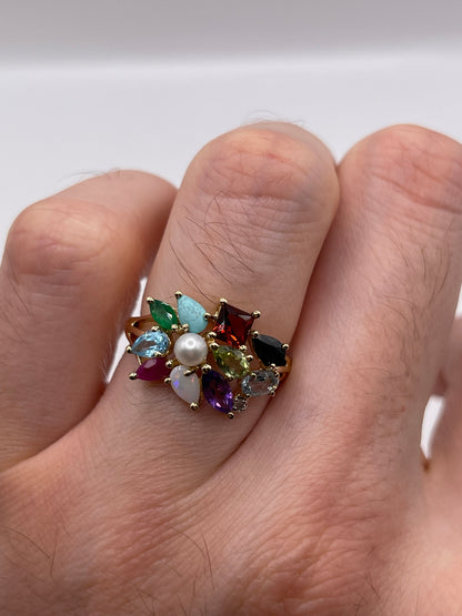 9ct gold multi gemstone cluster ring