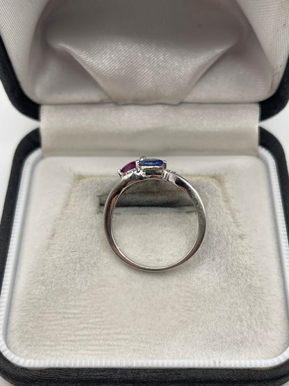 9ct white gold sapphire, emerald, ruby and diamond ring
