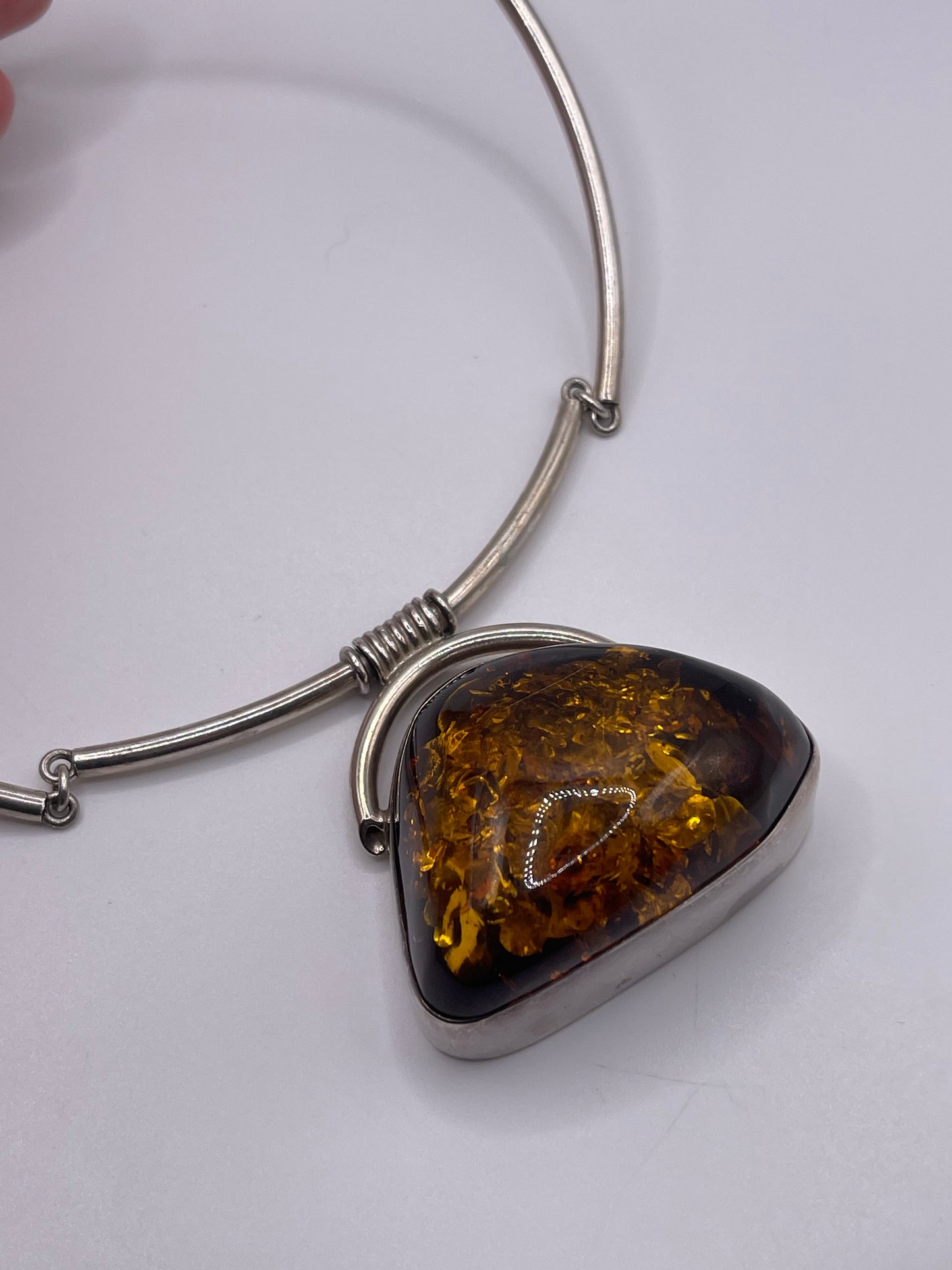 Silver amber necklace