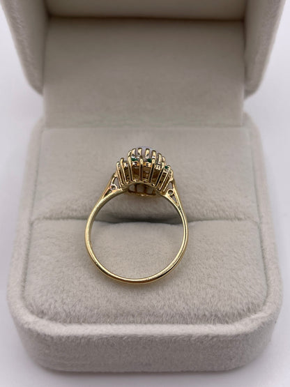 9ct gold opal, emerald and diamond ring