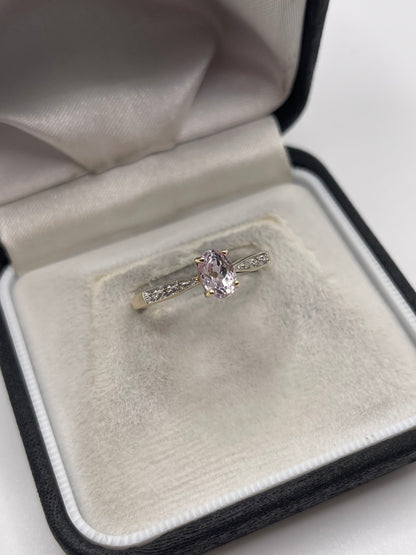 9ct gold kunzite and diamond ring