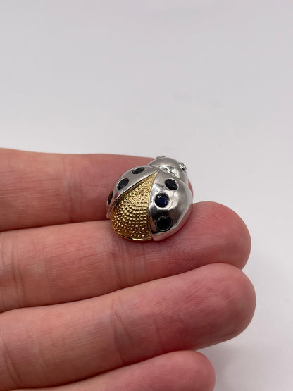 14ct two tone gold sapphire and diamond ladybug brooch / pendant