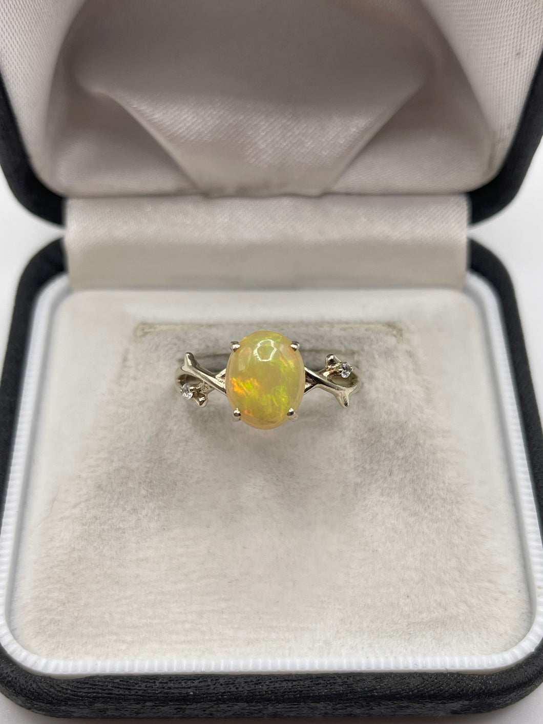 14ct white gold opal and zircon ring