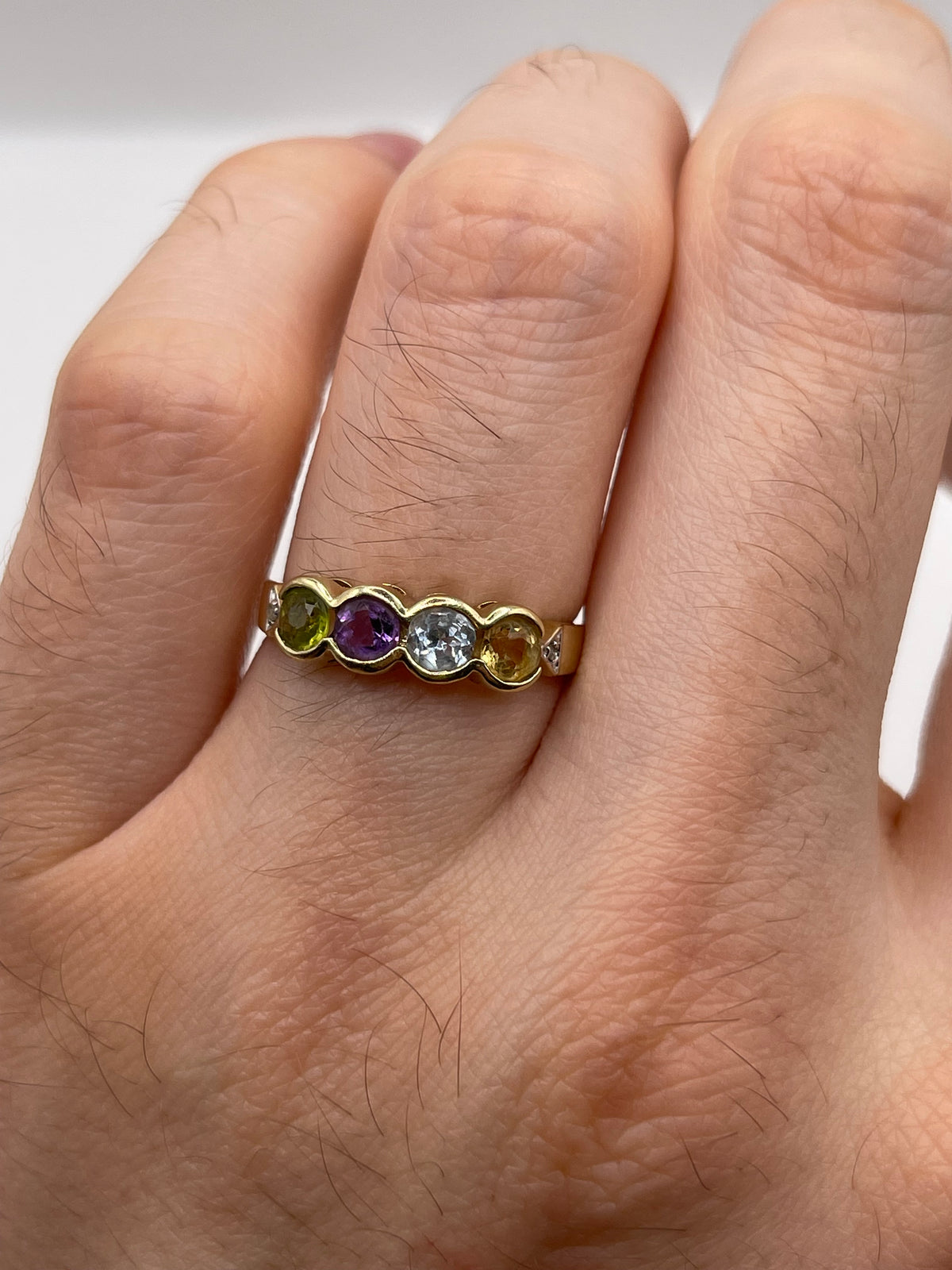 9ct gold multi gemstone and diamond ring
