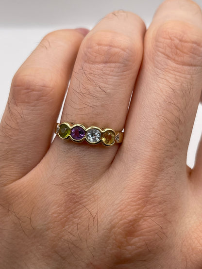 9ct gold multi gemstone and diamond ring