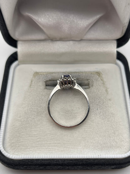 9ct white gold tanzanite and zircon ring