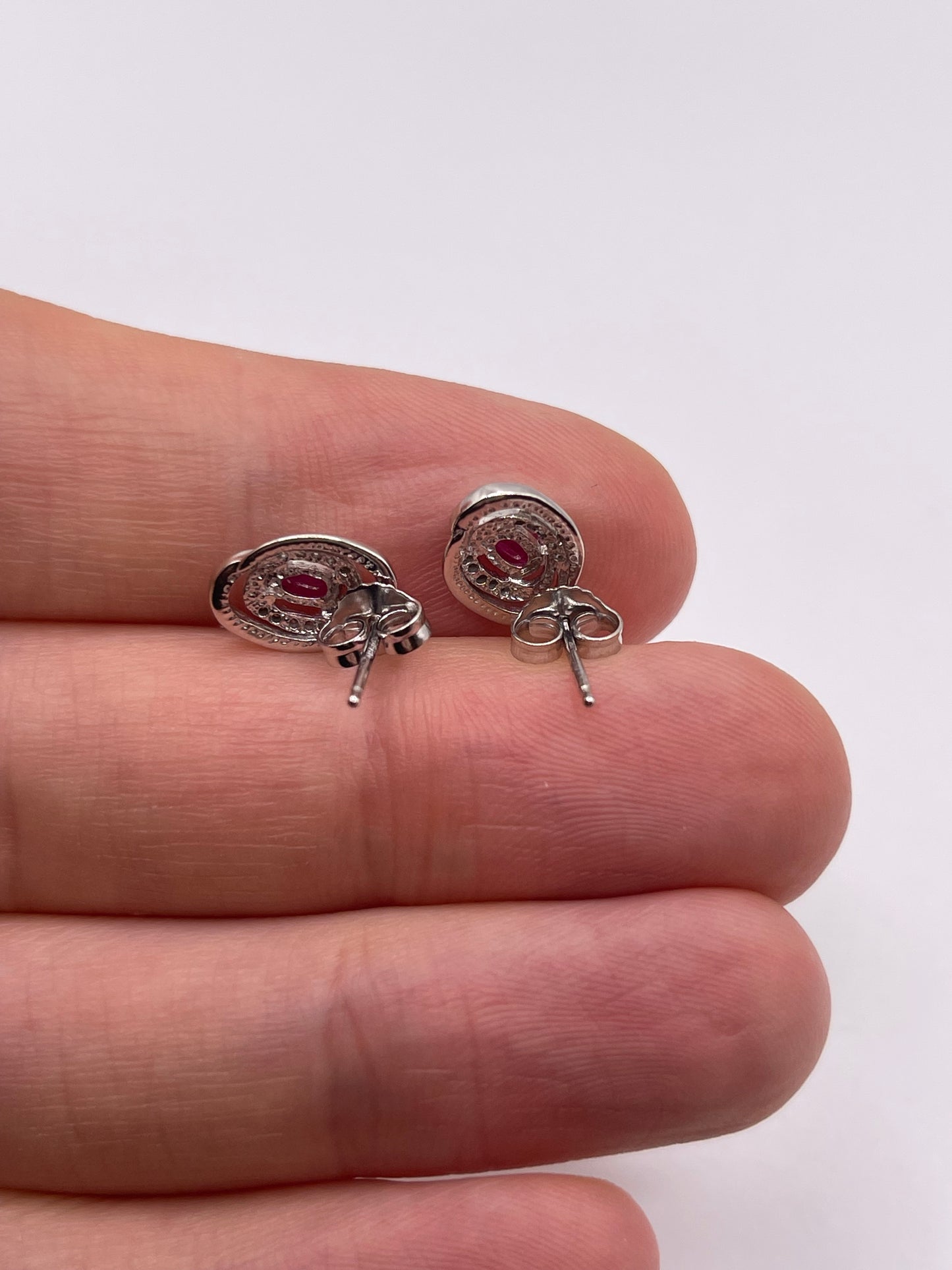 9ct white gold ruby and diamond earrings