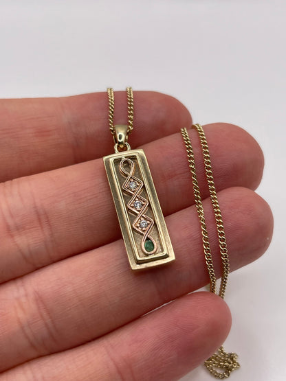 Clogau 9ct gold emerald and diamond necklace