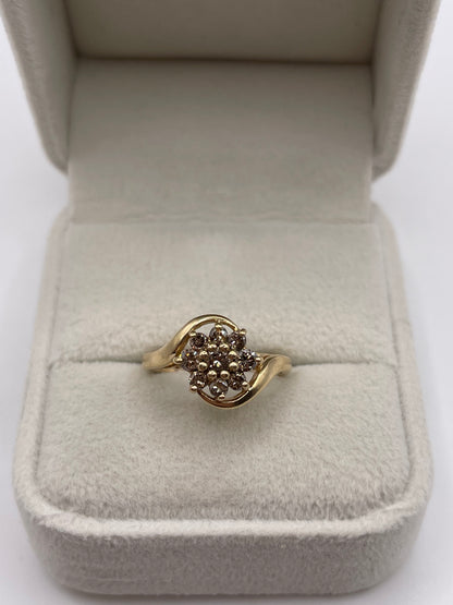 9ct gold cognac diamond cluster ring