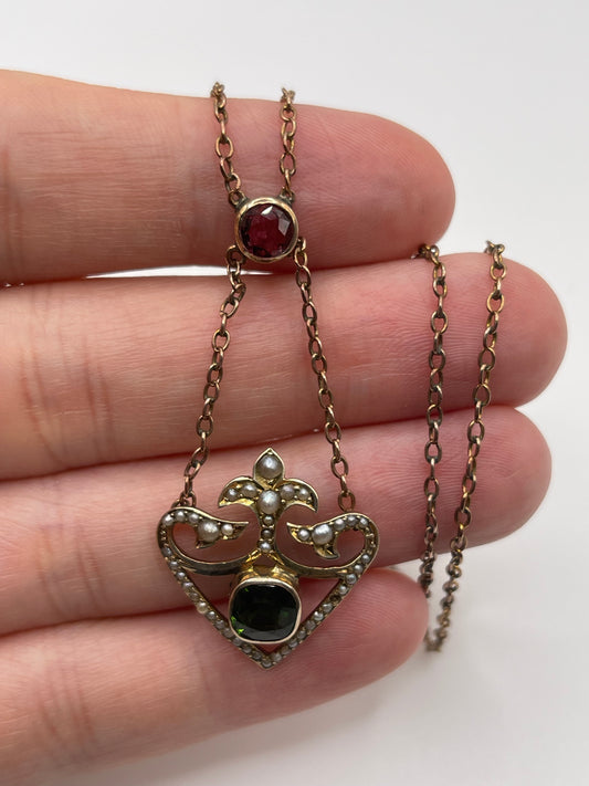 Antique rose 9ct gold paste and pearl necklace