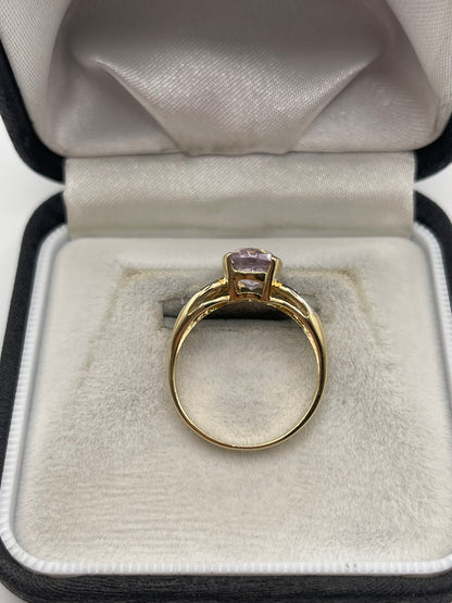 9ct gold kunzite and diamond ring