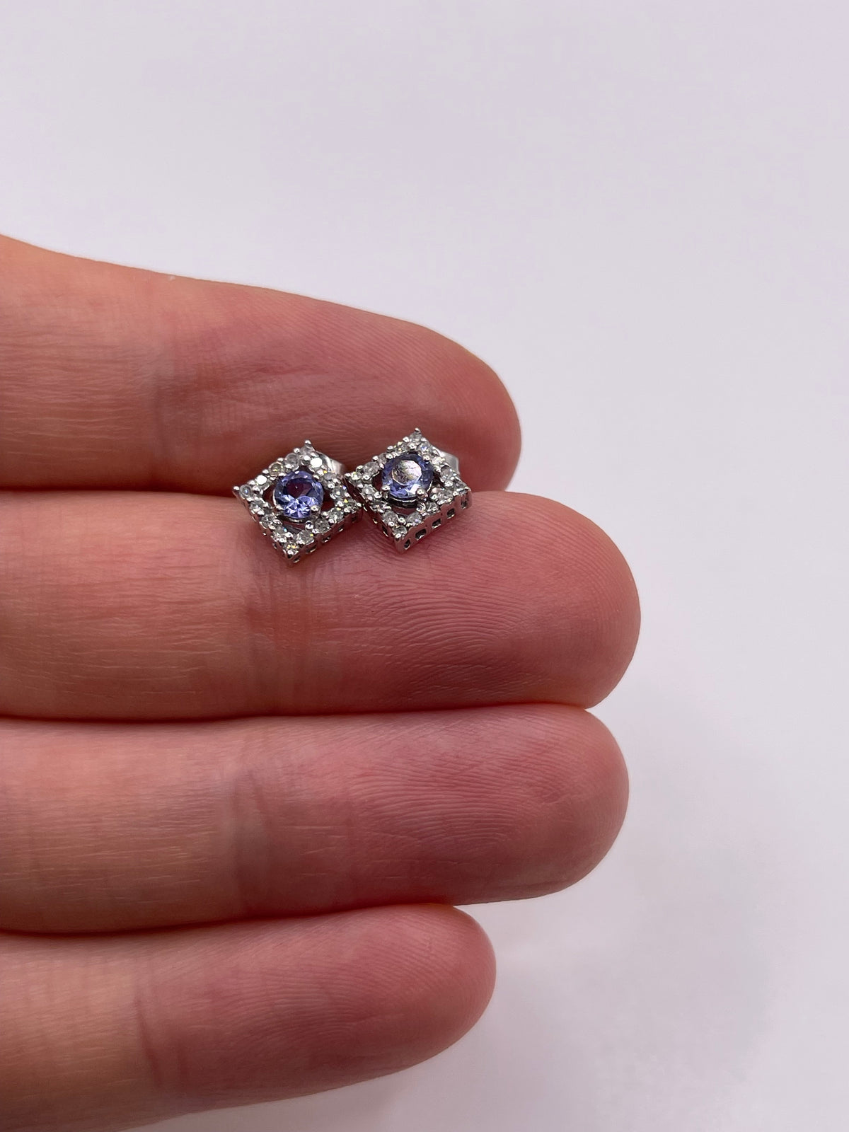 9ct white gold tanzanite and diamond earrings