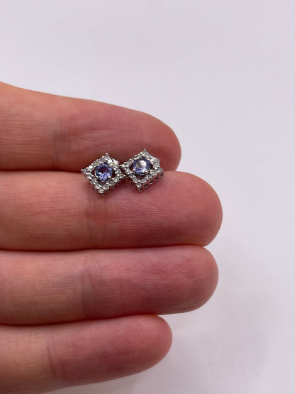 9ct white gold tanzanite and diamond earrings