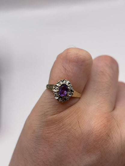 9ct gold amethyst and diamond ring