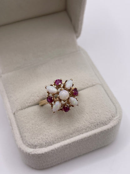 9ct gold opal and ruby ring