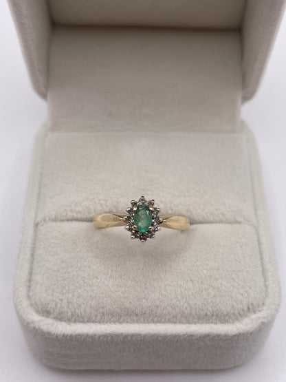 9ct gold emerald and diamond ring