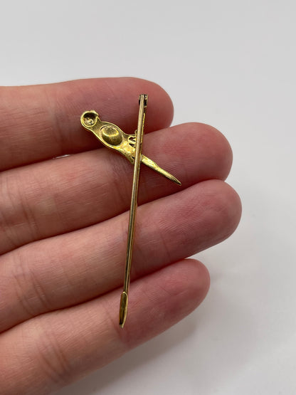 Antique 15ct gold pearl and enamel parrot brooch