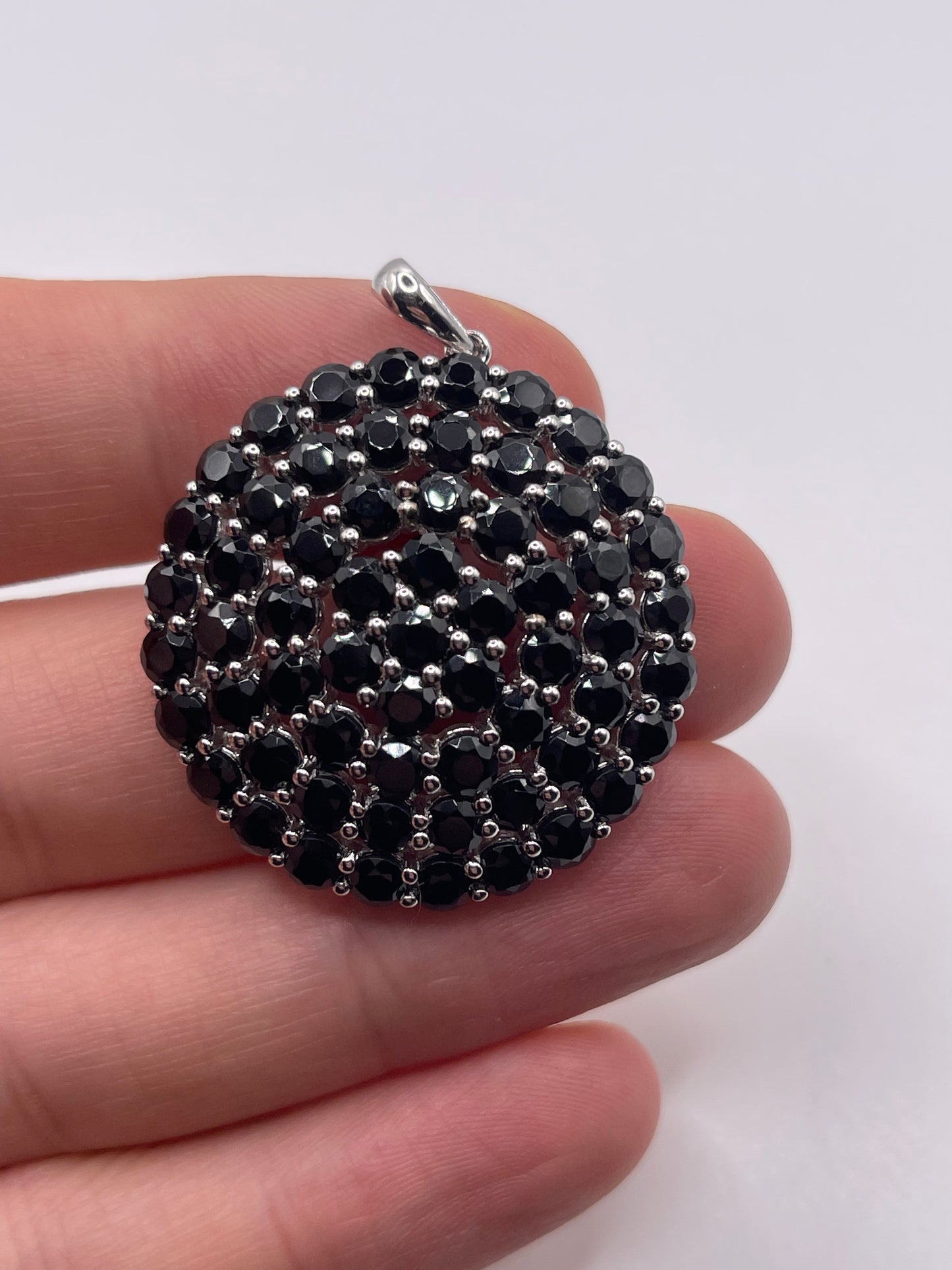 Silver black spinel pendant