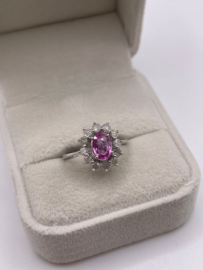 18ct white gold pink sapphire and diamond ring