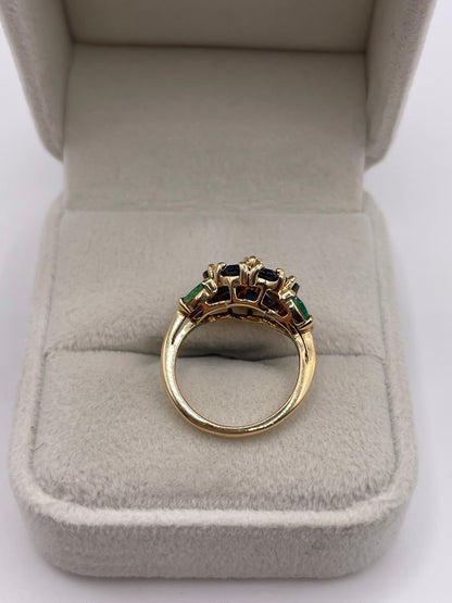 14ct gold sapphire, emerald and diamond ring