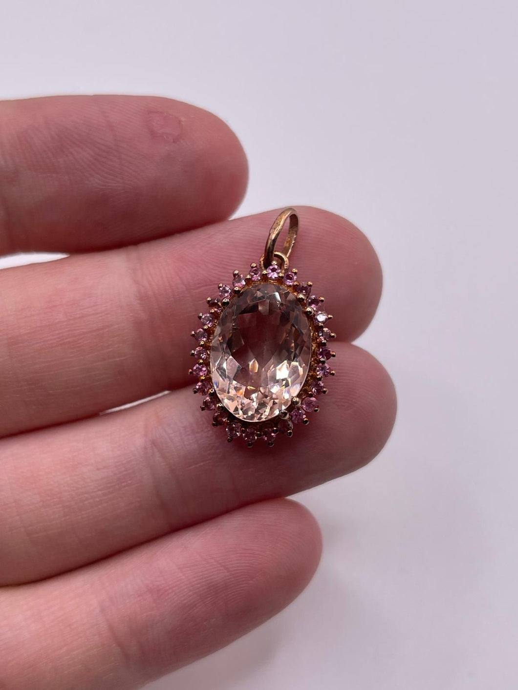 9ct rose gold morganite and topaz pendant