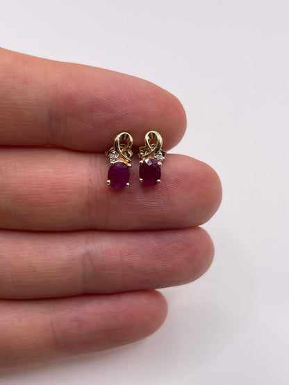 9ct gold ruby and diamond earrings