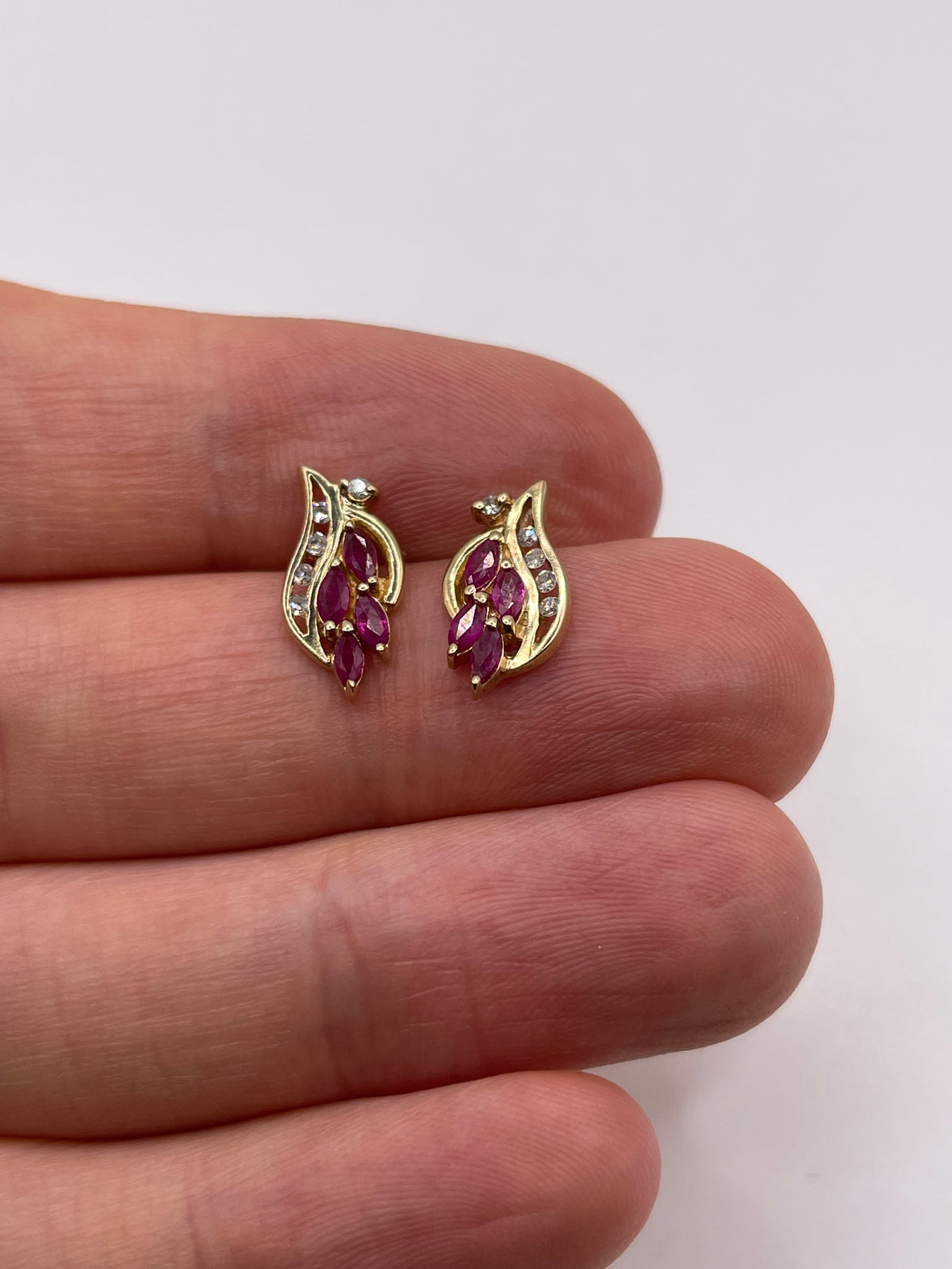 9ct gold ruby and diamond earrings