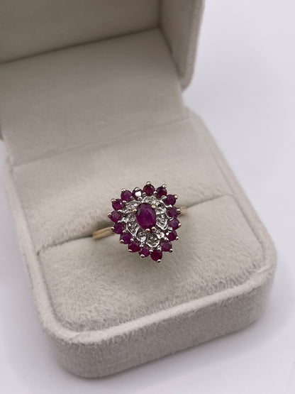 9ct gold ruby and diamond heart ring