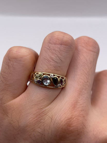 9ct gold multi gemstone and diamond ring
