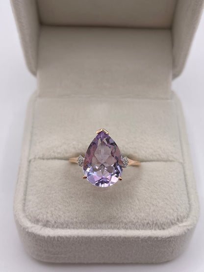 9ct rose gold amethyst and diamond ring
