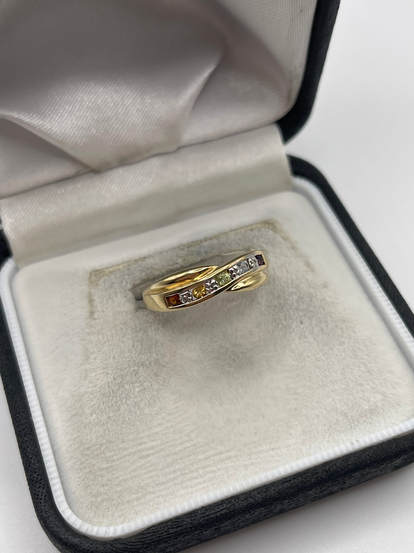 9ct gold multi gemstone and diamond ring