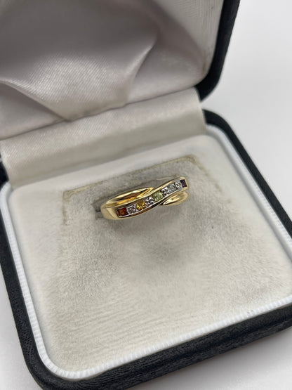 9ct gold multi gemstone and diamond ring