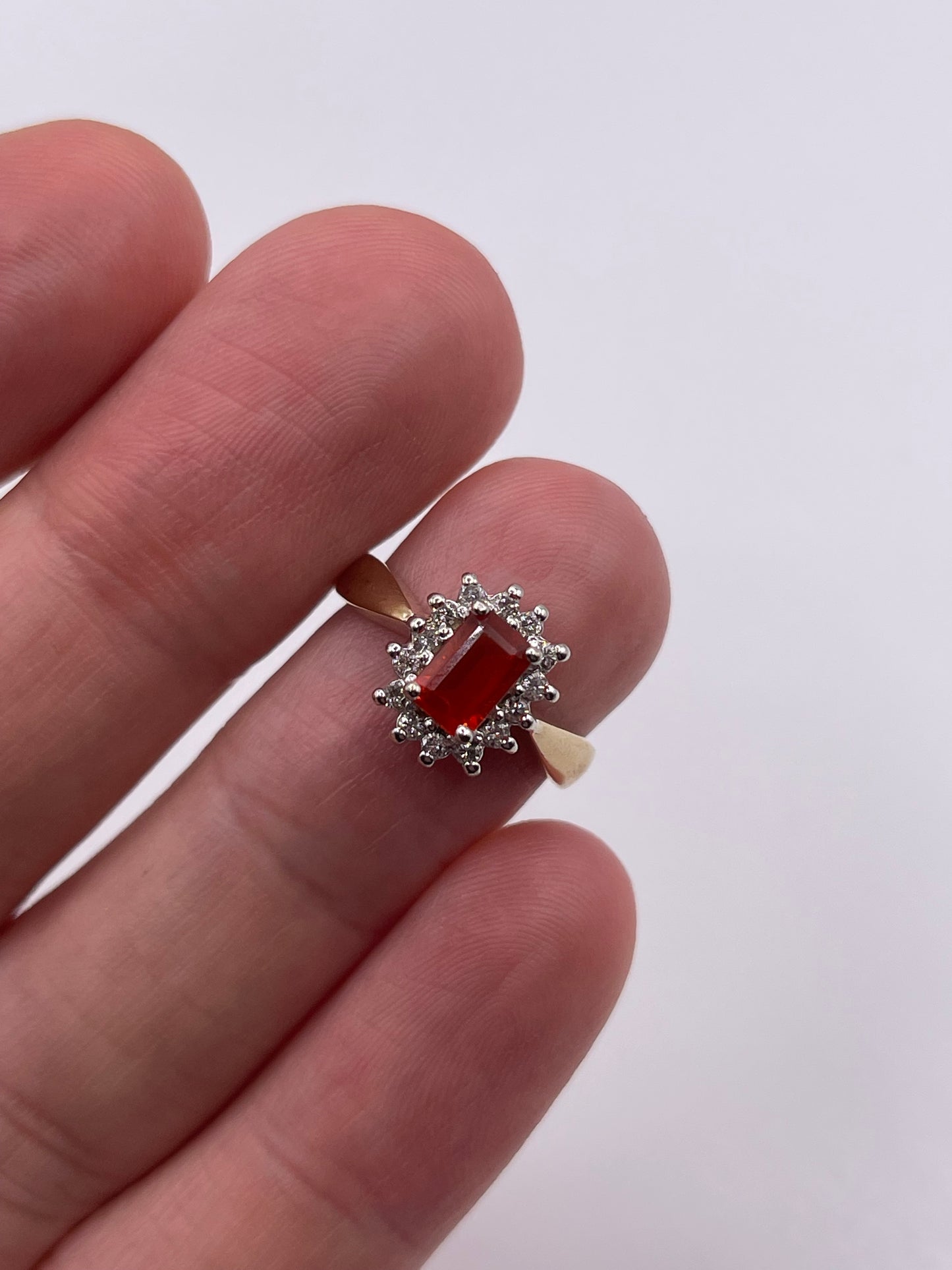 9ct gold fire opal and diamond ring