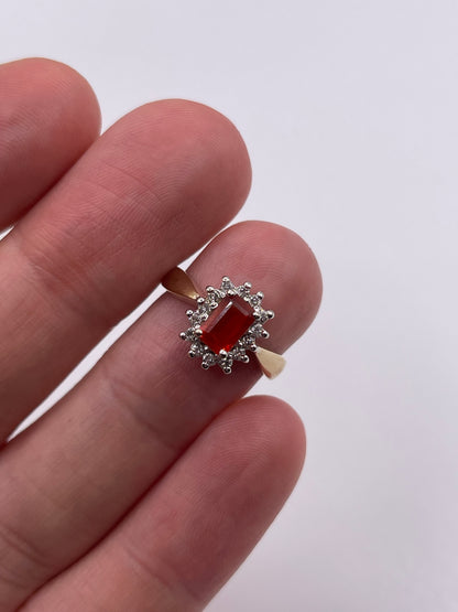 9ct gold fire opal and diamond ring