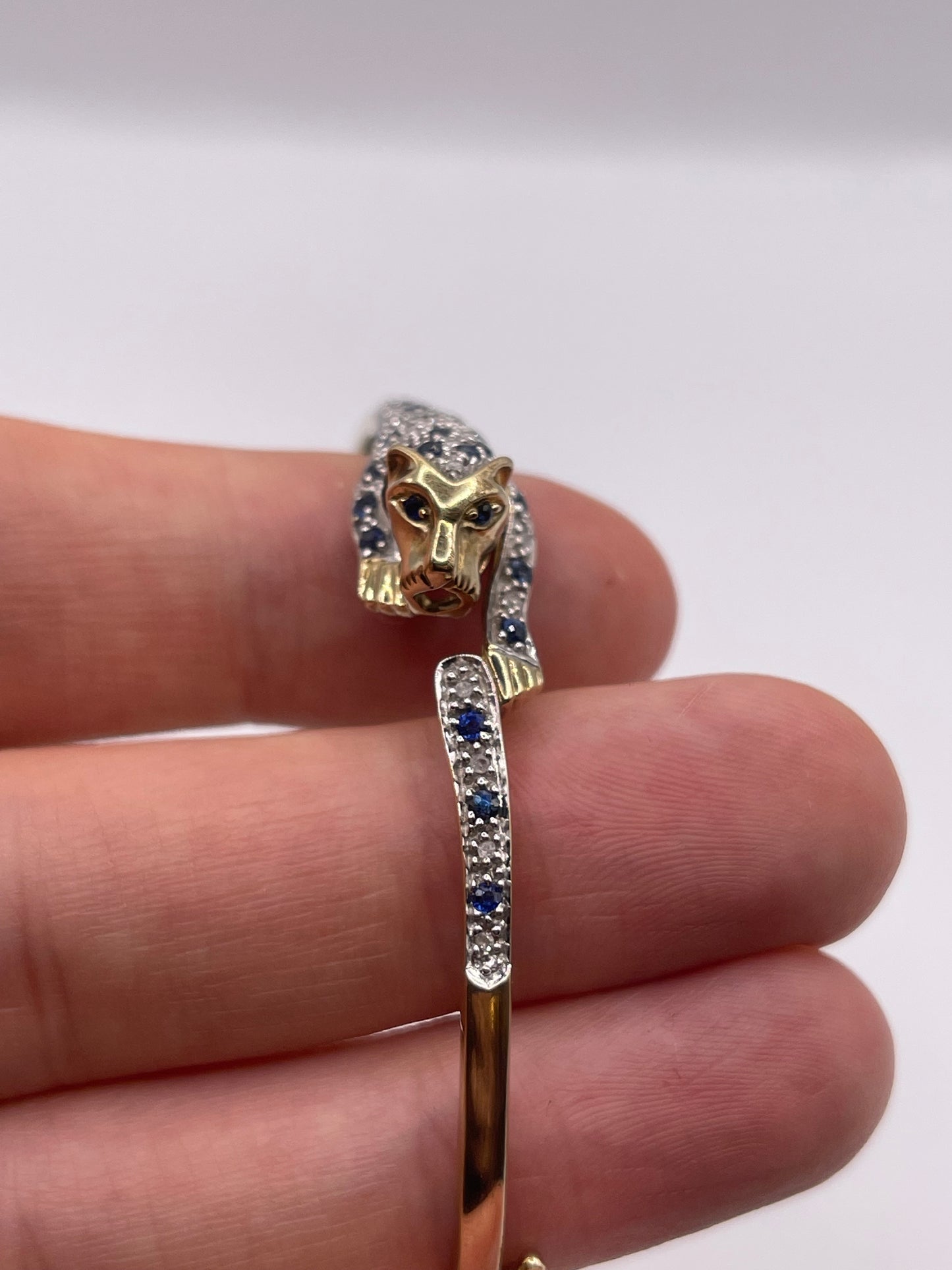 9ct gold sapphire and diamond panther bangle