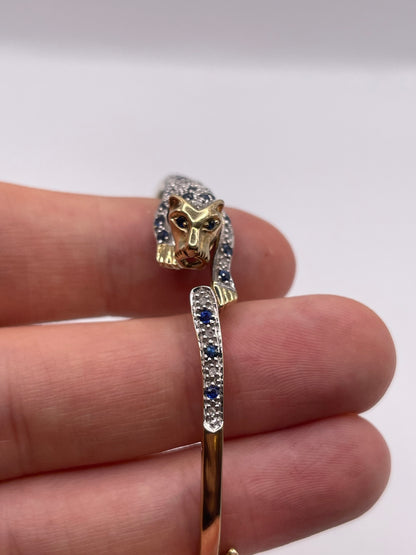 9ct gold sapphire and diamond panther bangle