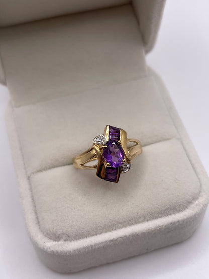 9ct gold amethyst and diamond ring