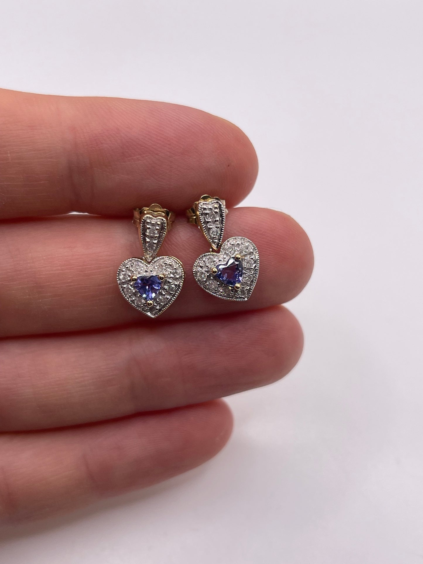 9ct gold tanzanite and diamond earrings