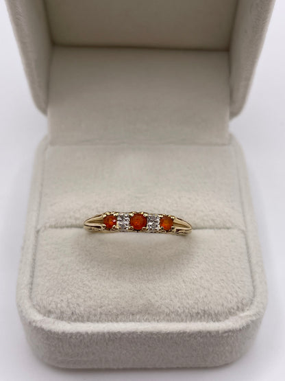 9ct gold fire opal and diamond ring
