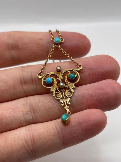 15ct rose gold turquoise and pearl necklace