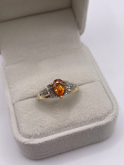 9ct gold orange sapphire and diamond ring